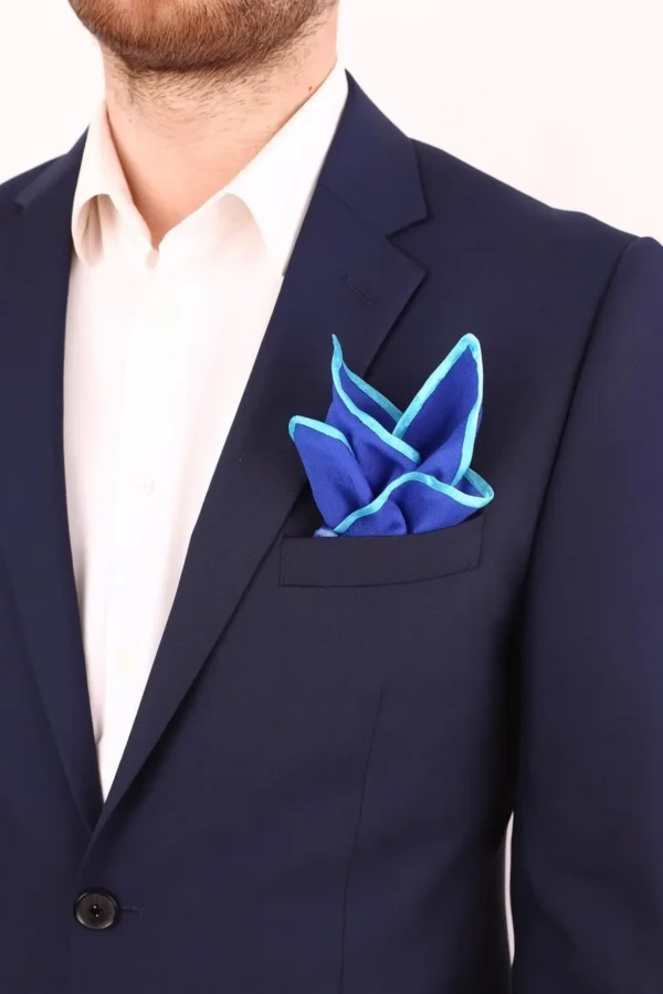 Blue Hand  Rolled Linen  Pocket Square - Image 3