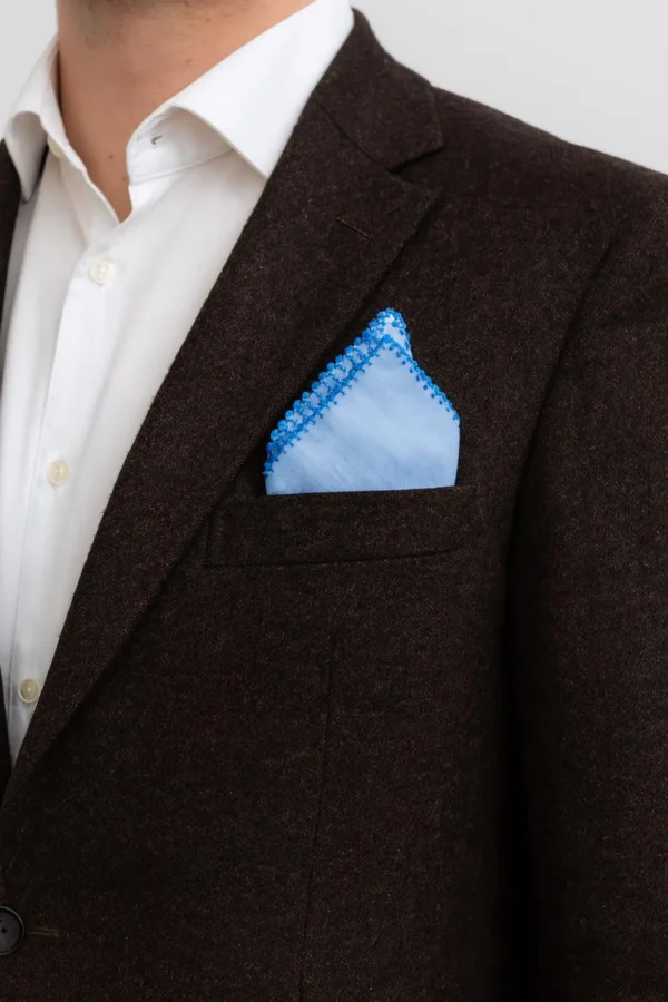 Blue Hand Made Linen Pocket Square - Image 2