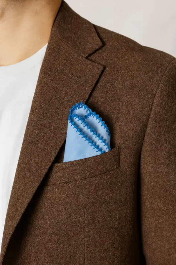 Blue Hand Made Linen Pocket Square - Image 3