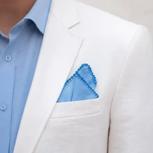 Blue Hand Made Linen Pocket Square