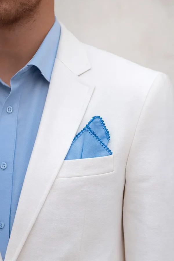 Blue Hand Made Linen Pocket Square