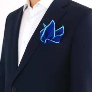 Blue Hand  Rolled Linen  Pocket Square