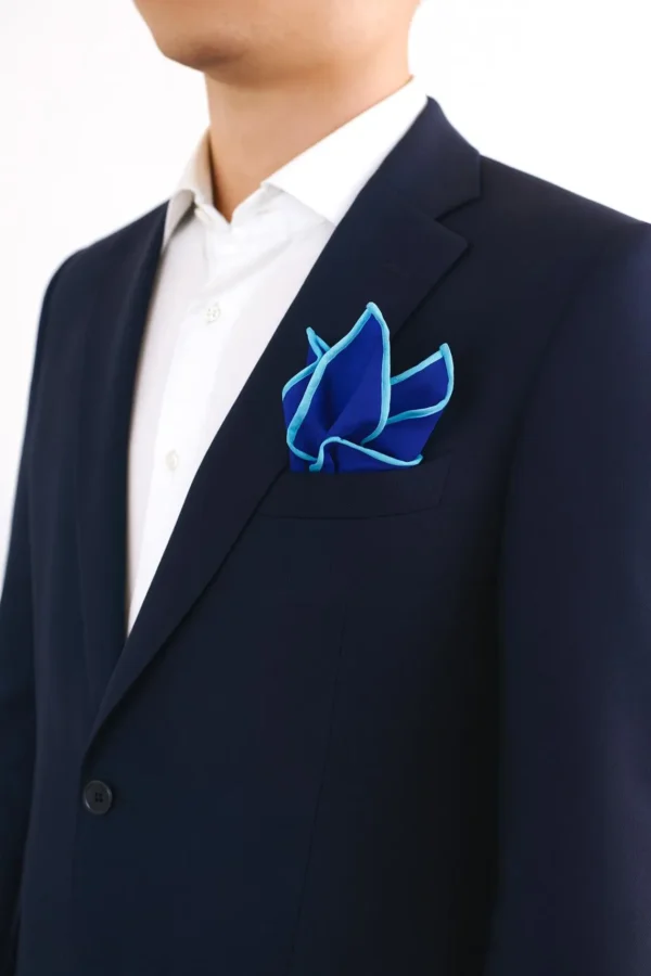 Blue Hand  Rolled Linen  Pocket Square