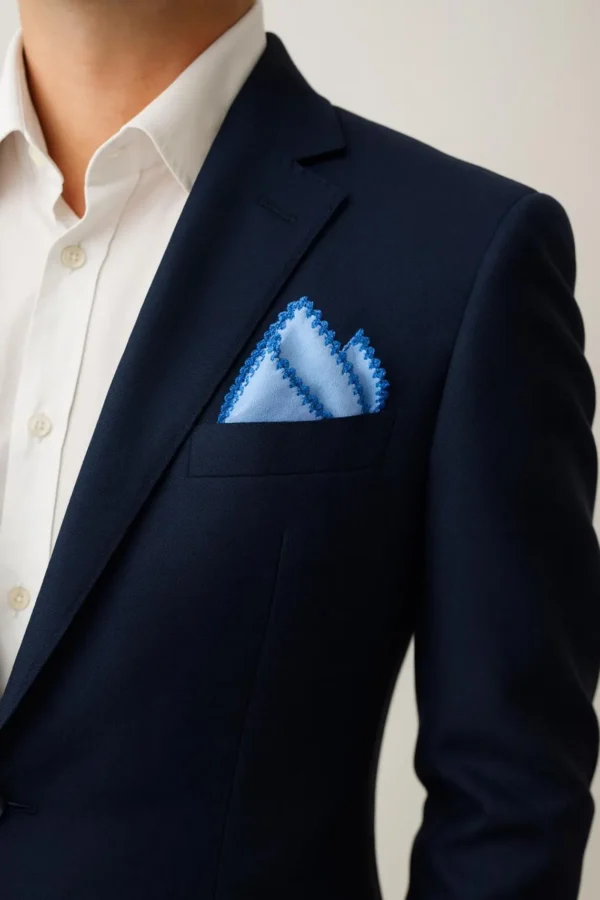 Blue Hand Made Linen Pocket Square - Image 7