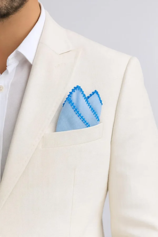 Blue Hand Made Linen Pocket Square - Image 9