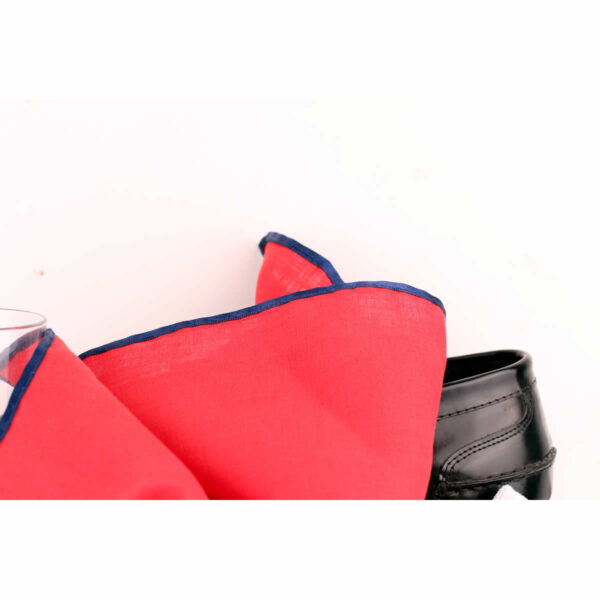 Red Hand Rolled Linen  Pocket Square - Image 3