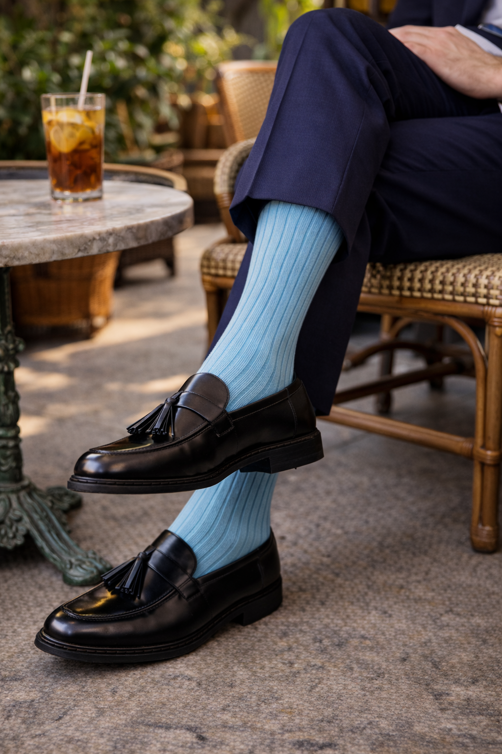 NEW! Blue Ribbed Cotton Socks