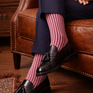 Coral Pink Shadow Striped Cotton Socks