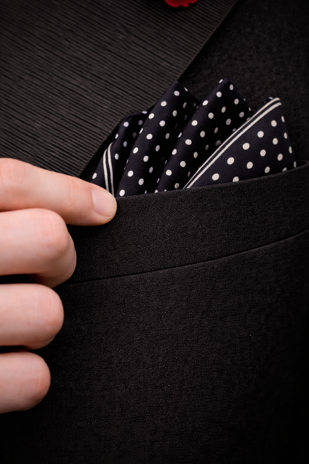 Black Dots Pocket Square with Hand-Rolled Edges - Digital Print Luxury Men's Fashion Accessory