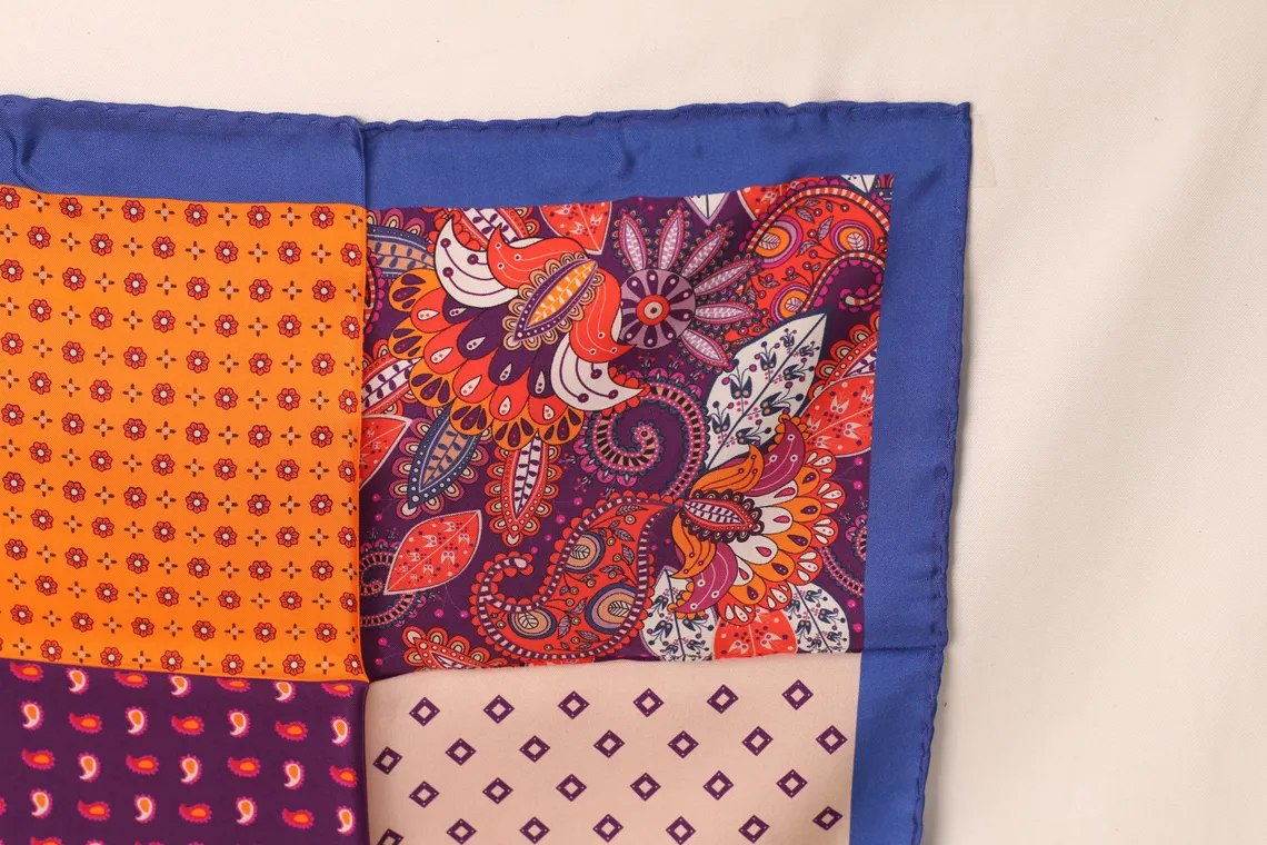 Orange Silk Pocket Square with Hand-Rolled Edges - Digital Print Luxury Men's Fashion Accessory - Image 10