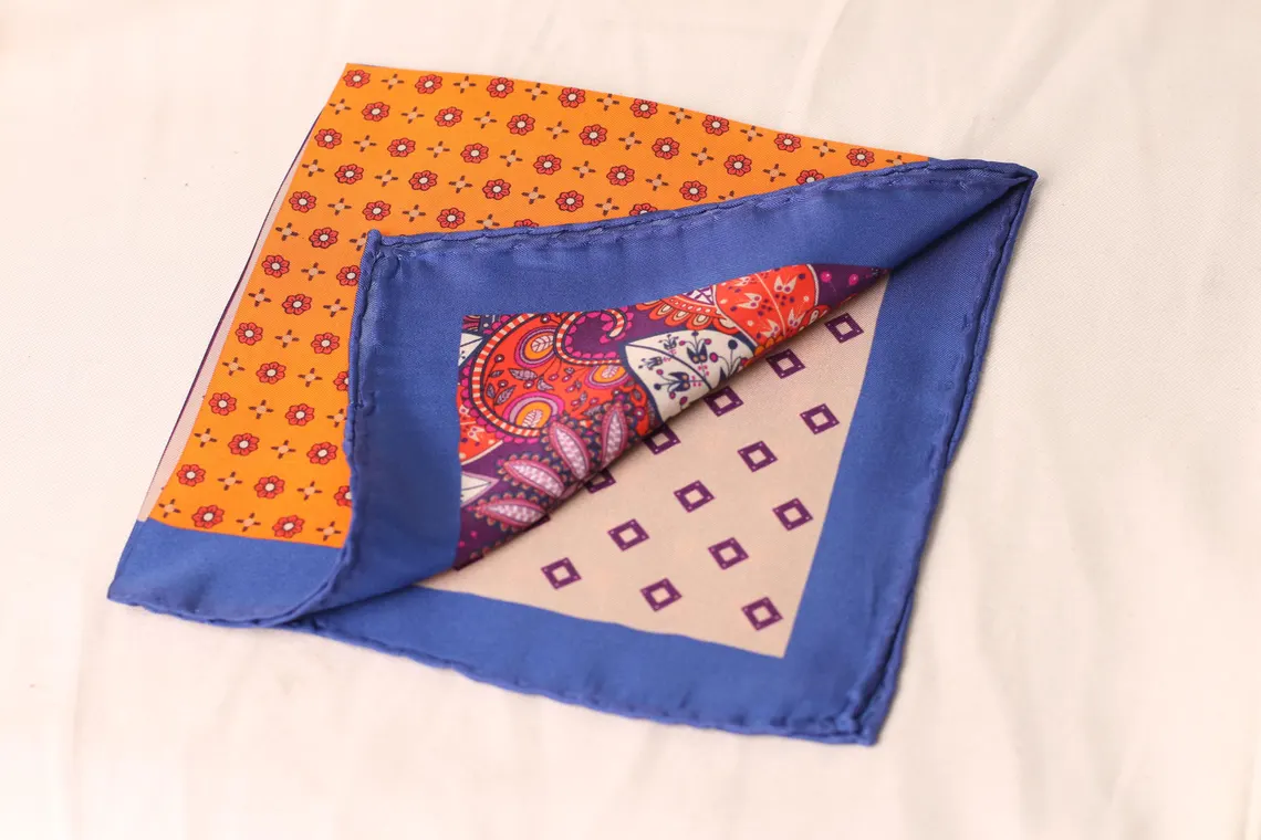 Orange Silk Pocket Square with Hand-Rolled Edges - Digital Print Luxury Men's Fashion Accessory - Image 7