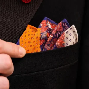 Orange Silk Pocket Square with Hand-Rolled Edges - Digital Print Luxury Men's Fashion Accessory