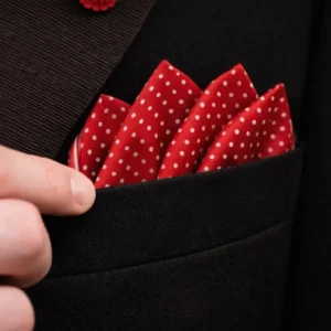 Red Dots Pocket Square with Hand-Rolled Edges - Digital Print Luxury Men's Fashion Accessory