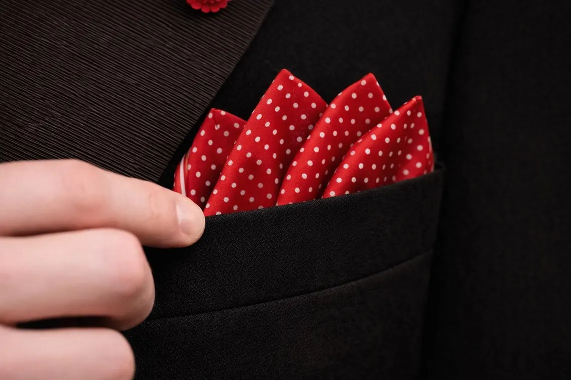Red Dots Pocket Square with Hand-Rolled Edges - Digital Print Luxury Men's Fashion Accessory