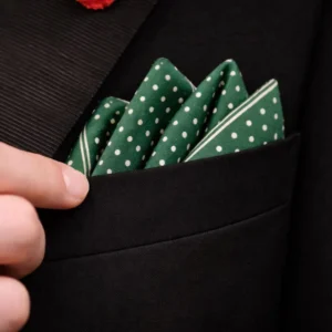 Green Dots Pocket Square with Hand-Rolled Edges - Digital Print Luxury Men's Fashion Accessory