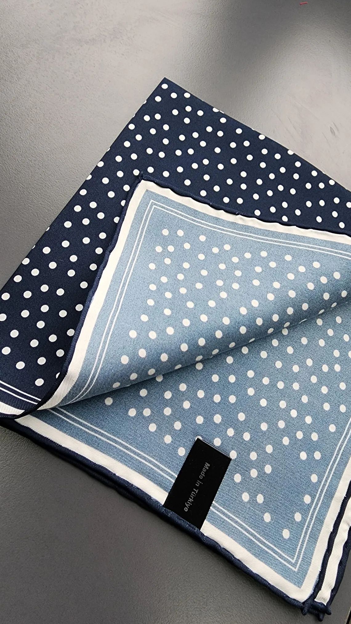 Navy Blue Dots Pocket Square with Hand-Rolled Edges - Digital Print Luxury Men's Fashion Accessory - Image 2