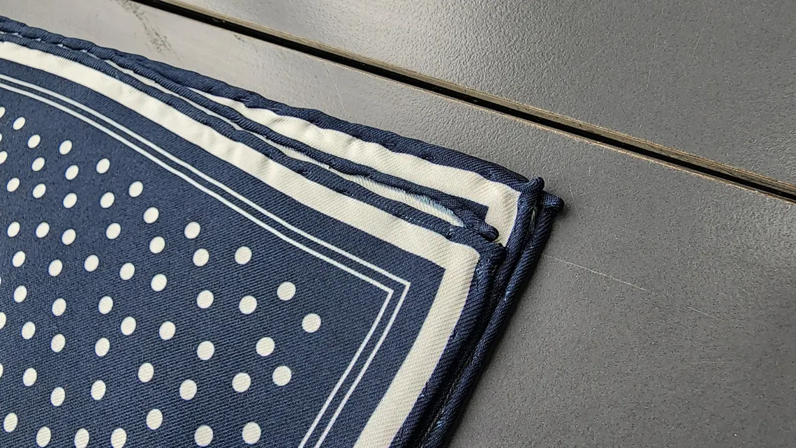 Navy Blue Dots Pocket Square with Hand-Rolled Edges - Digital Print Luxury Men's Fashion Accessory - Image 7