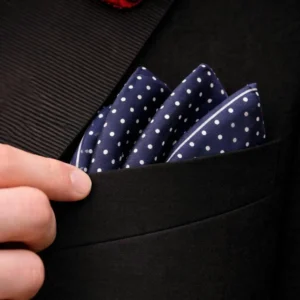 Navy Blue  Dots Pocket Square with Hand-Rolled Edges - Digital Print Luxury Men's Fashion Accessory