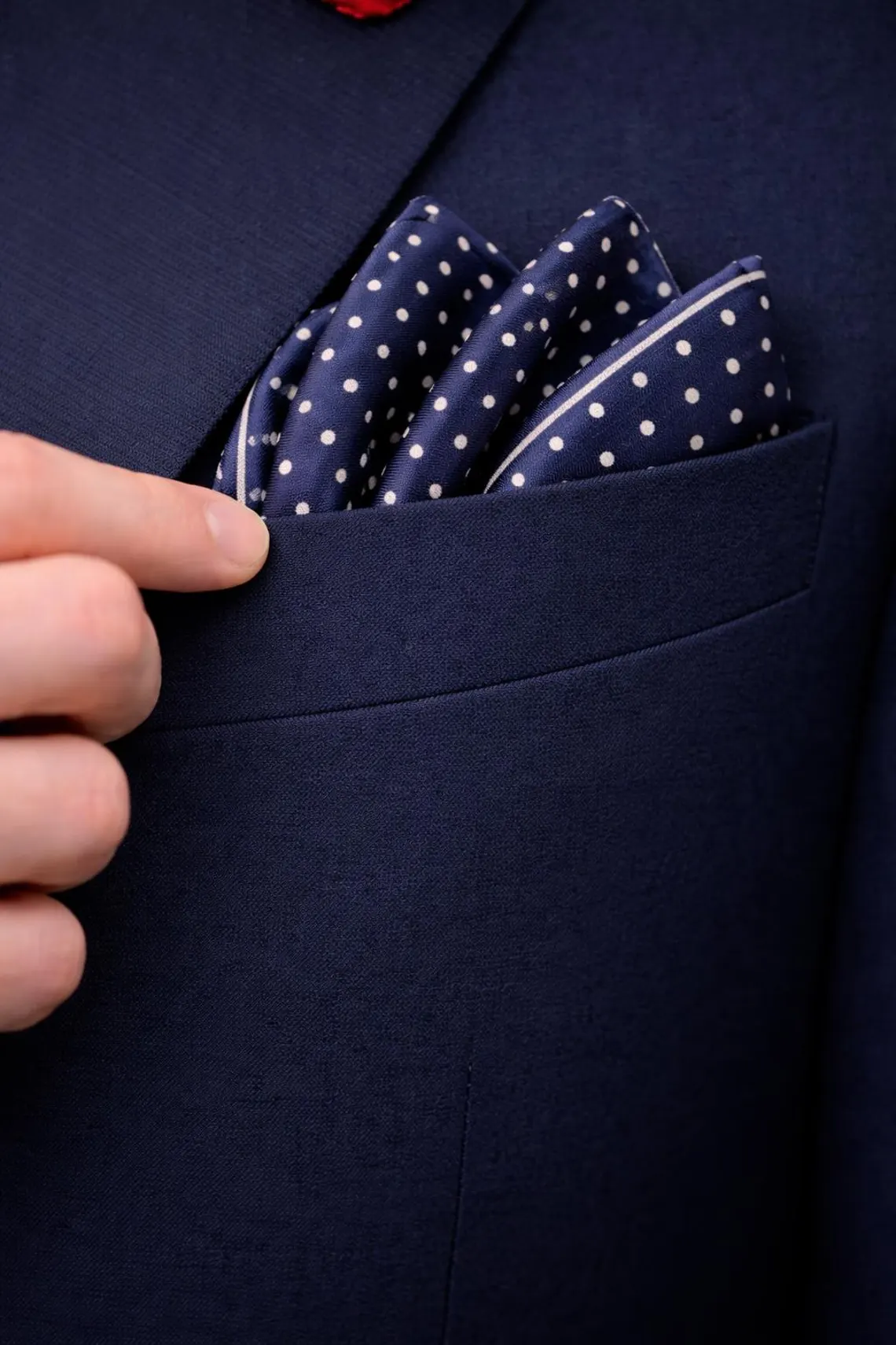 Navy Blue Dots Pocket Square with Hand-Rolled Edges - Digital Print Luxury Men's Fashion Accessory - Image 3