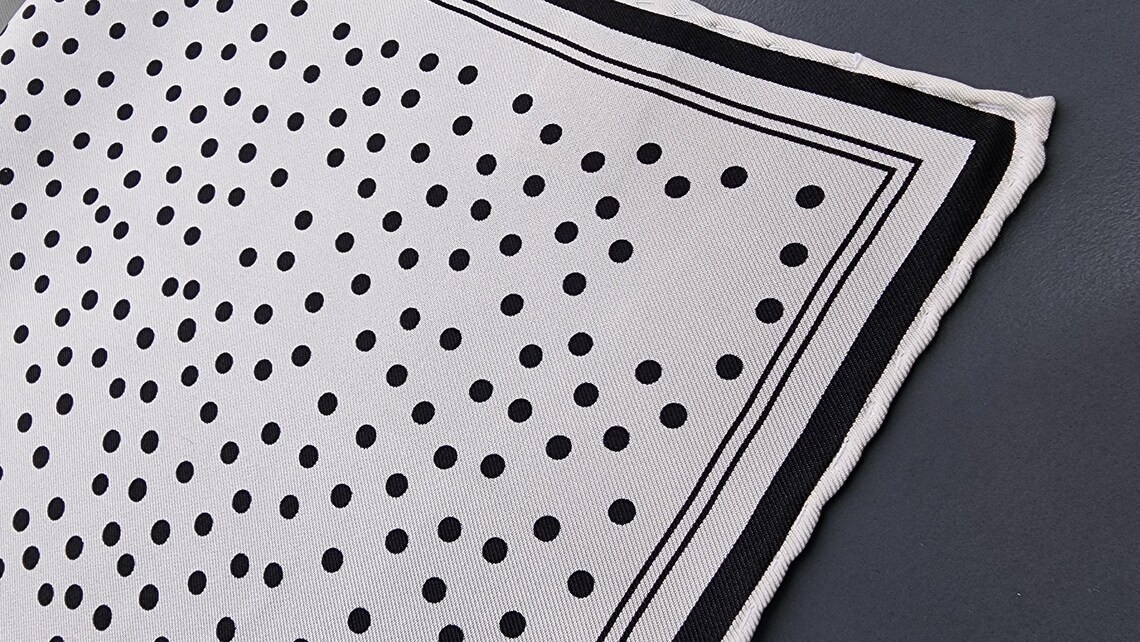 White Dots Pocket Square with Hand-Rolled Edges - Digital Print Luxury Men's Fashion Accessory - Image 2