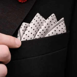 White Dots Pocket Square with Hand-Rolled Edges - Digital Print Luxury Men's Fashion Accessory