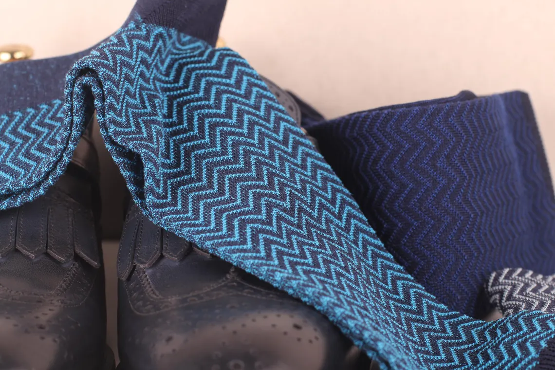 navy blue ribbed socks side view textured cotton fabric