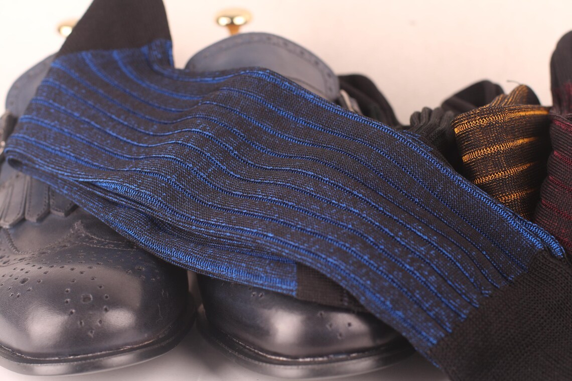 Black Ribbed Dress Socks for Men – Cotton Striped Socks - Image 9