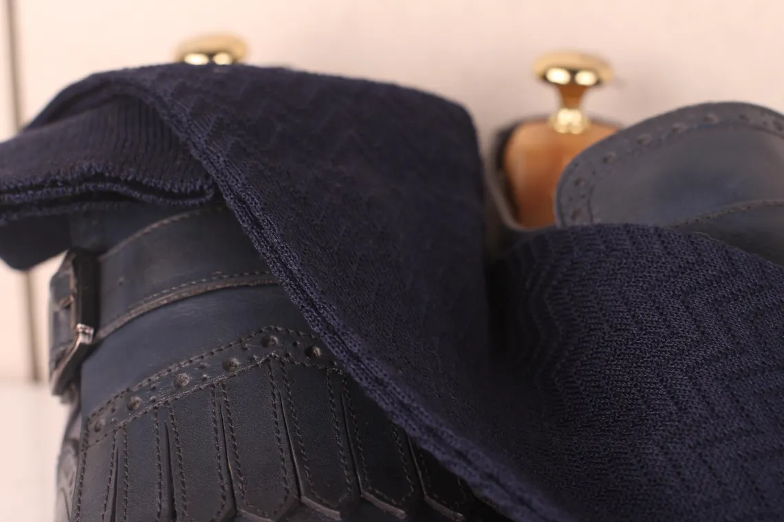 herringbone socks with formal suit and leather shoes