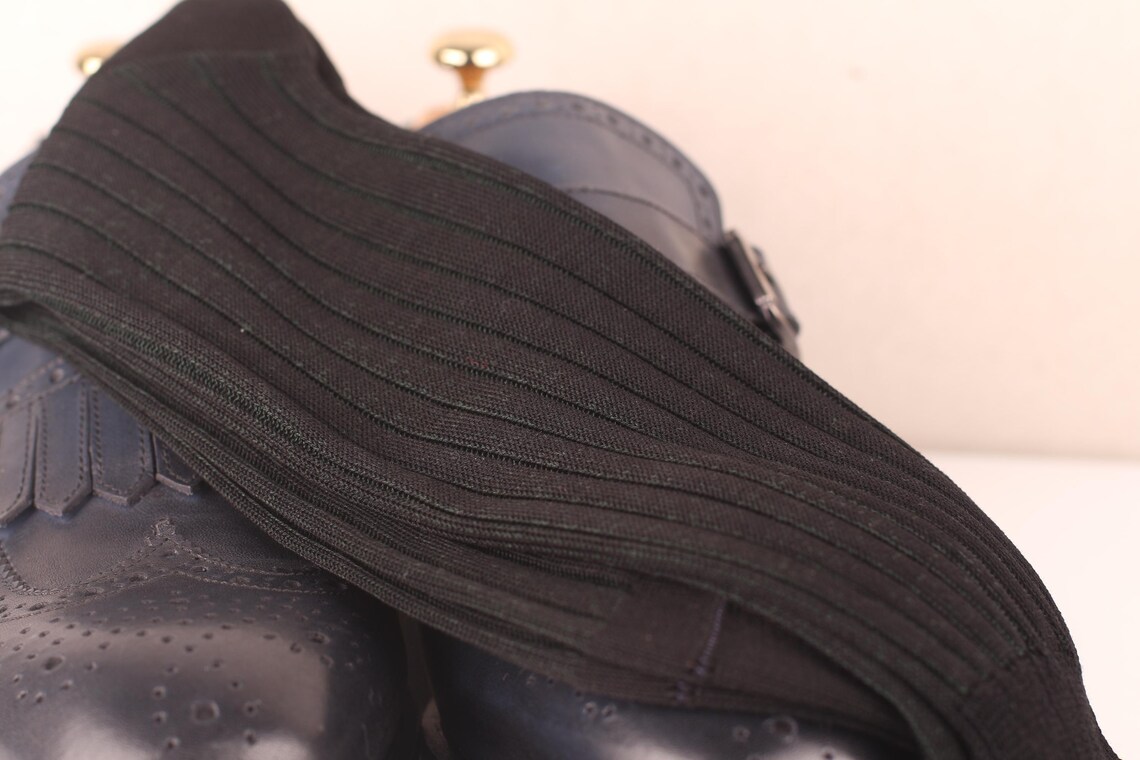 folded black ribbed socks premium cotton men