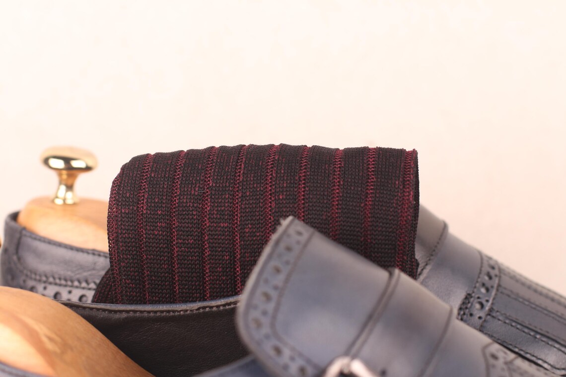 close up of black ribbed cotton socks texture detail