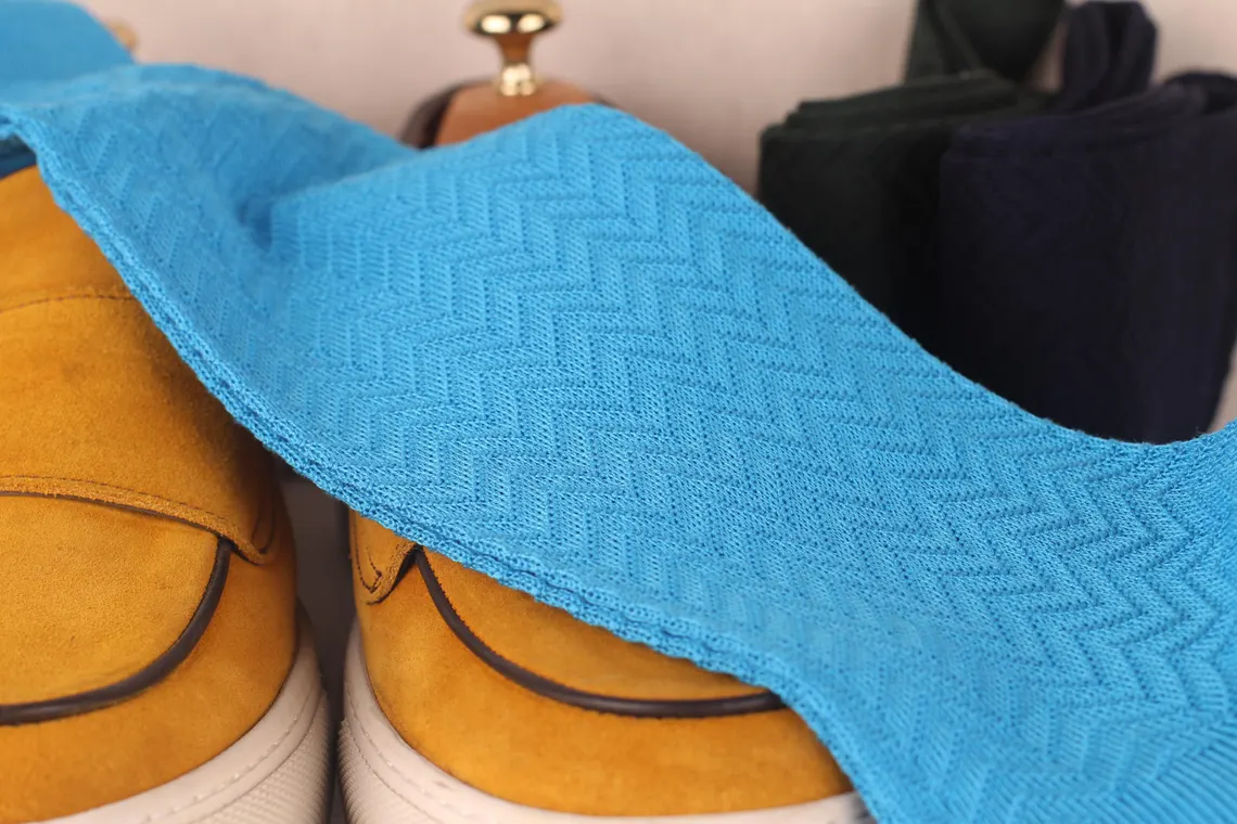 close up of herringbone texture cotton socks pattern detail