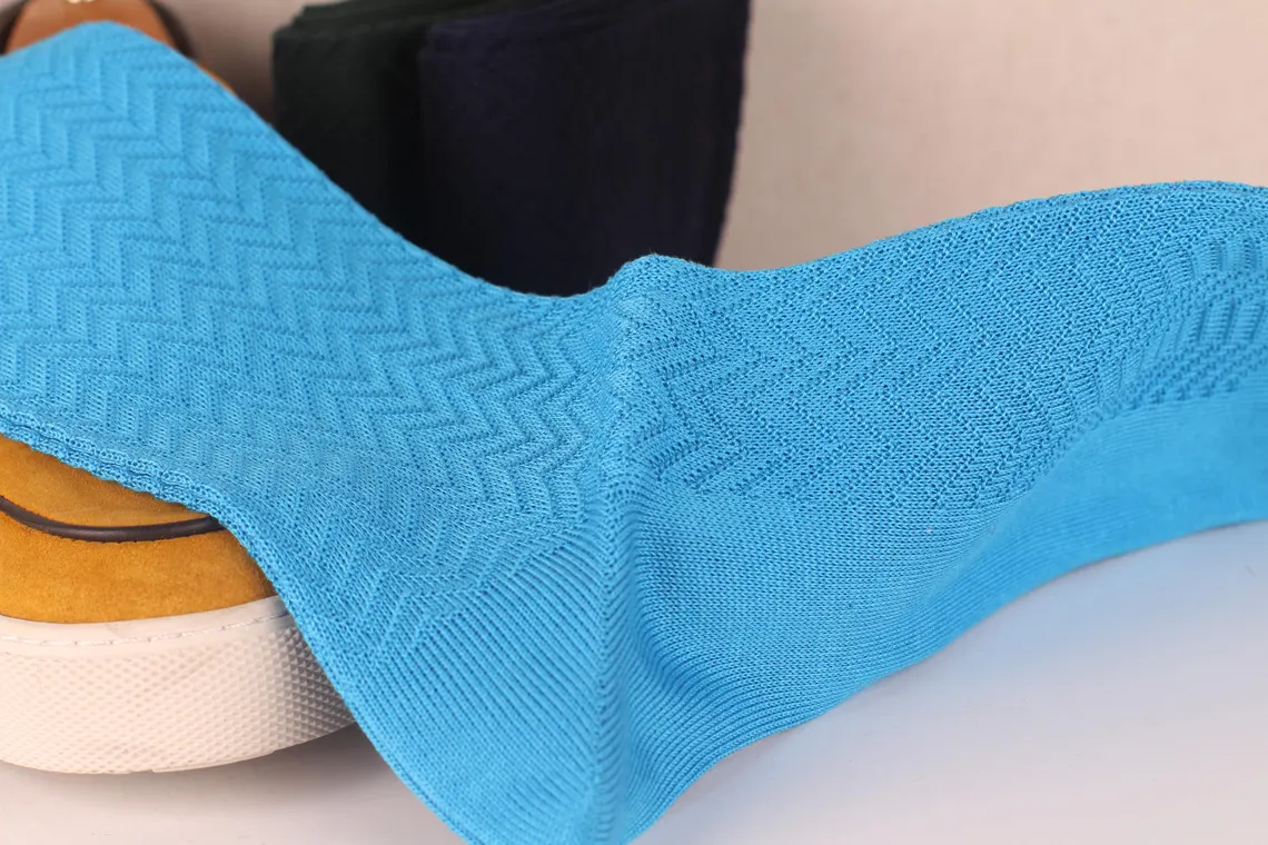 herringbone patterned dress socks side view cotton fabric