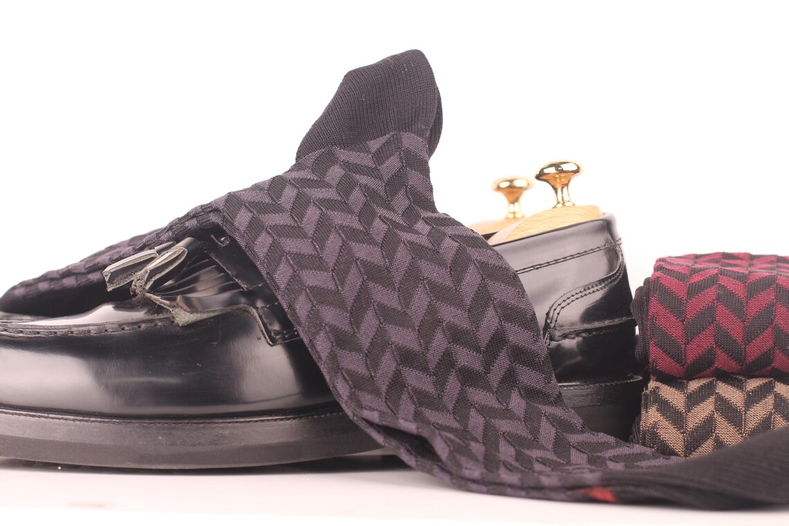 Black Herringbone Cotton Socks – Luxury Men’s Dress Socks (Mid & Over the Calf) - Image 8