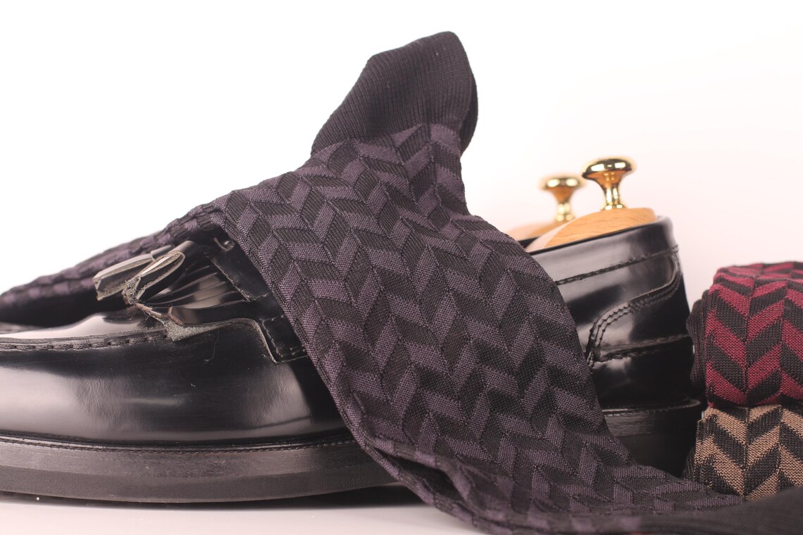 Black Herringbone Cotton Socks – Luxury Men’s Dress Socks (Mid & Over the Calf) - Image 4