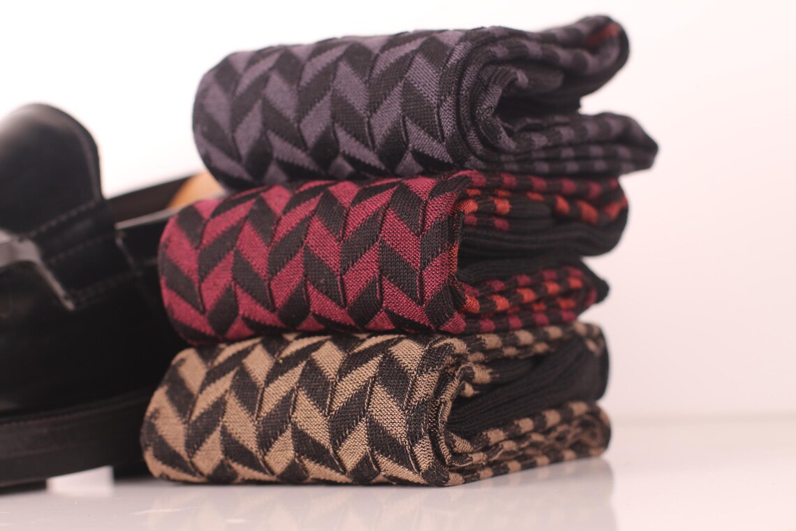 Black Herringbone Cotton Socks – Luxury Men’s Dress Socks (Mid & Over the Calf) - Image 2