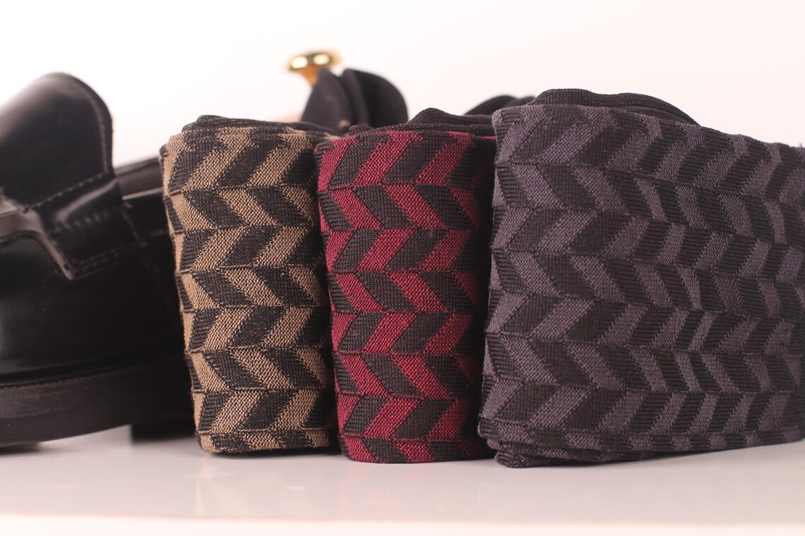 Black Herringbone Cotton Socks – Luxury Men’s Dress Socks (Mid & Over the Calf) - Image 3